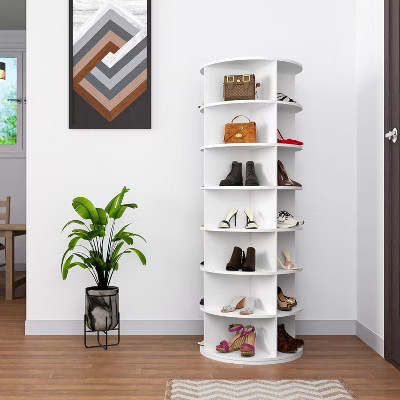 Rotating Shoe Rack Tower, 360° Round Rotating Storage Tower, White Spinning Shoe Rack Tower Shoe Storage 7 Tier | Target