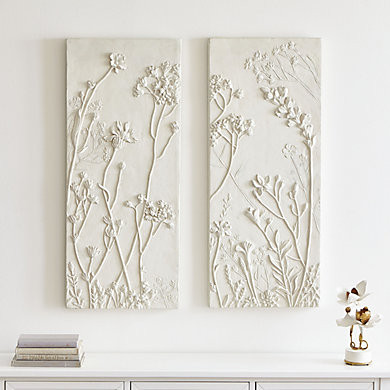 Soft Meadows Relief Set of 2 Hand Cast Botanical Wall Decor with Oatmeal Finish | Ballard Designs, Inc.