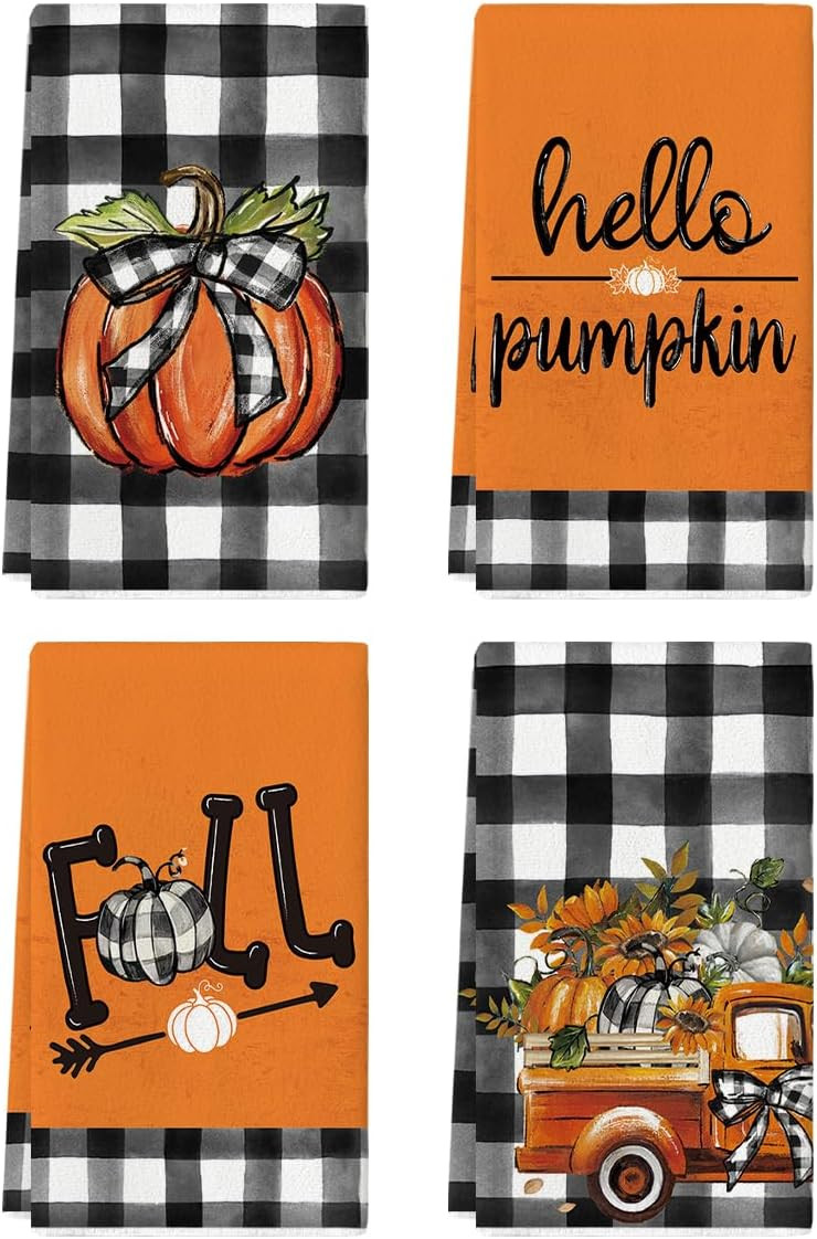 Artoid Mode Truck Hello Pumpkin Fall Kitchen Towels Set of 4 18x26 Inch | Amazon (US)