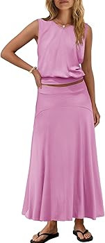 ReachMe Womens 2 Piece Skirt Set Sleeveless Going Out Top and Flowy A Line Maxi Skirt Casual Summ... | Amazon (US)