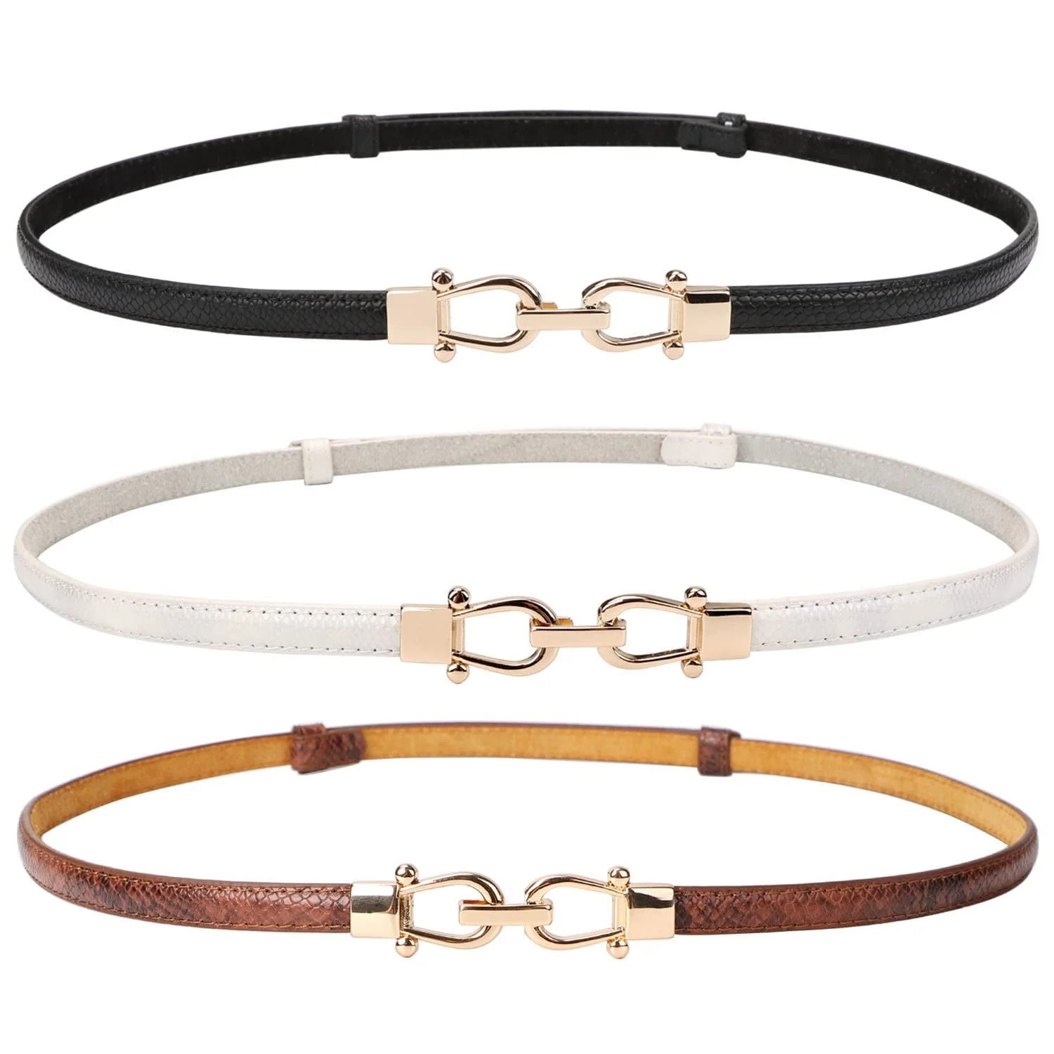 SUOSDEY Adjustable Women Thin Waist Belt with Gold Buckle Leather Skinny Waist Belt for Dress 3pa... | Walmart (US)