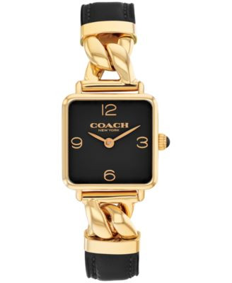 Women's Cass Gold-Tone Stainless Steel and Black Leather Strap Watch, 22mm | Macy's