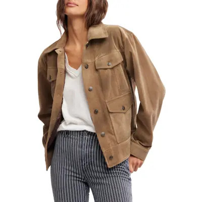 Free People Night Ranch Faux Suede Trucker Jacket in Antique Bronze at Nordstrom, Size Medium | Nordstrom