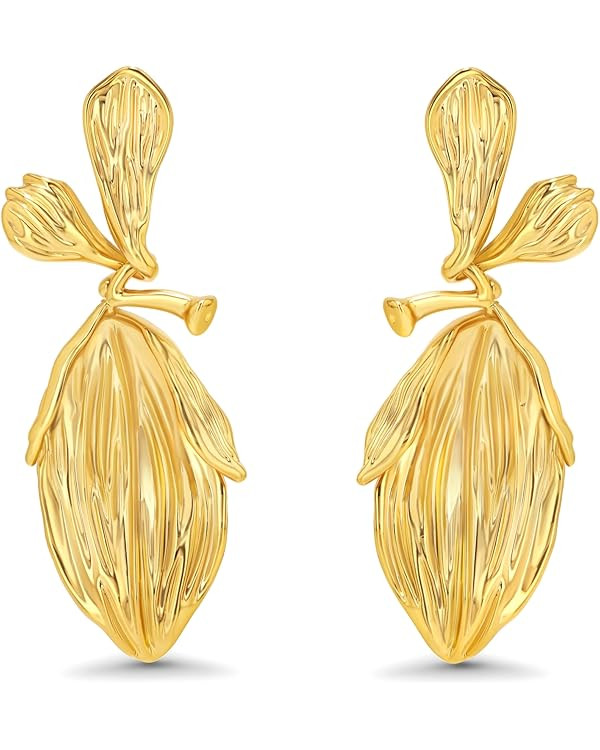 Gold Dangle Floral Statement Earrings for Women by SNGIA, Handmade Tupip Petal Drop Trendy Summer... | Amazon (US)