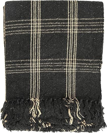 Creative Co-Op Plaid Black & Tan Fringed Woven Cotton Blend Throw 60 inch x50 | Amazon (US)