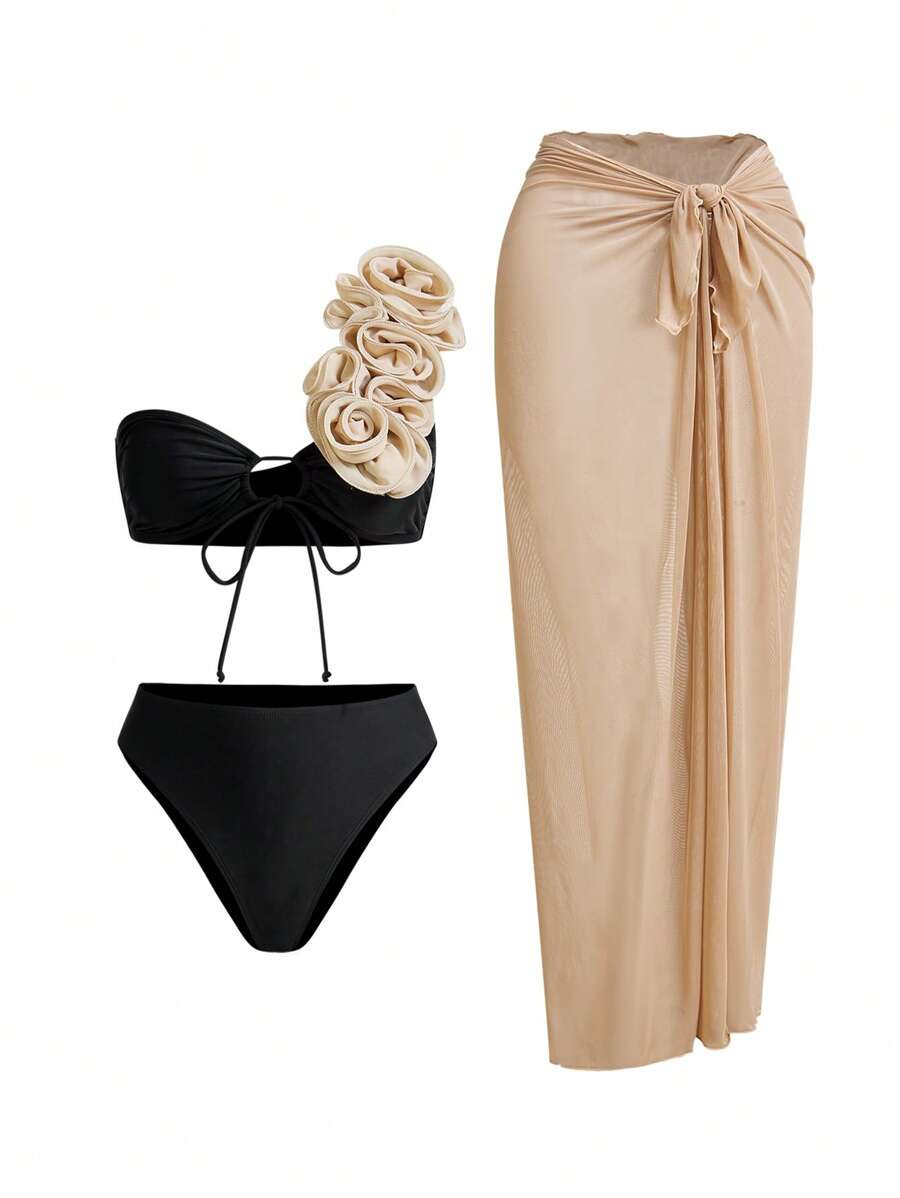 Swim Oasis Summer Elegant Luxury 3D Floral Decor High-End Swimsuit Set | SHEIN