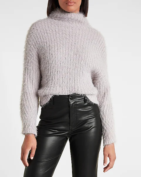 Fuzzy Chenille Mock Neck Sweater | Express