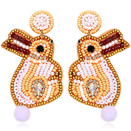 Beaded Easter Earrings Handmade Easter Bunny Egg Earrings for Women Cute Spring Holiday Easter Rabbit Dangle Drop Earrings Jewelry Gifts (Easter Bunny 2) | Amazon (US)