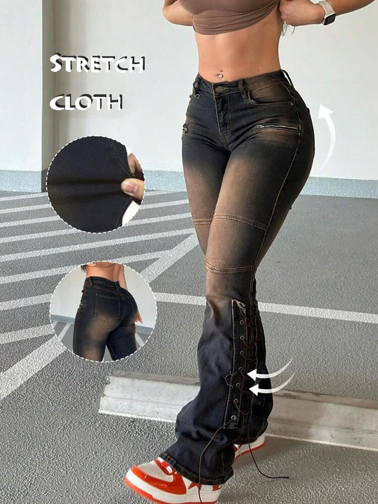 Women's Casual Ombre Tie Dye Flare Leg Jeans | SHEIN