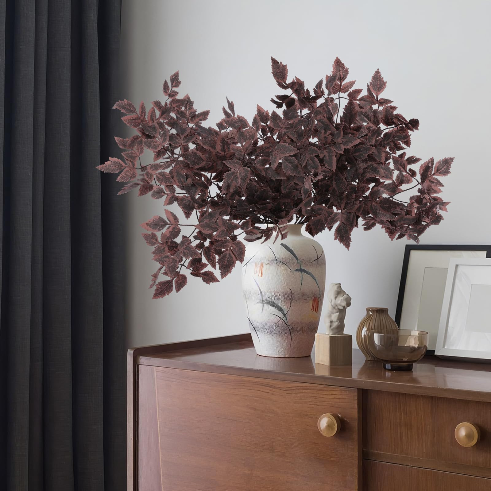 Hananona 4 Pcs Artificial Cimicifuga Leaf Spray, 23 in Faux Burgundy Fall Greenery Branch with Lo... | Amazon (US)