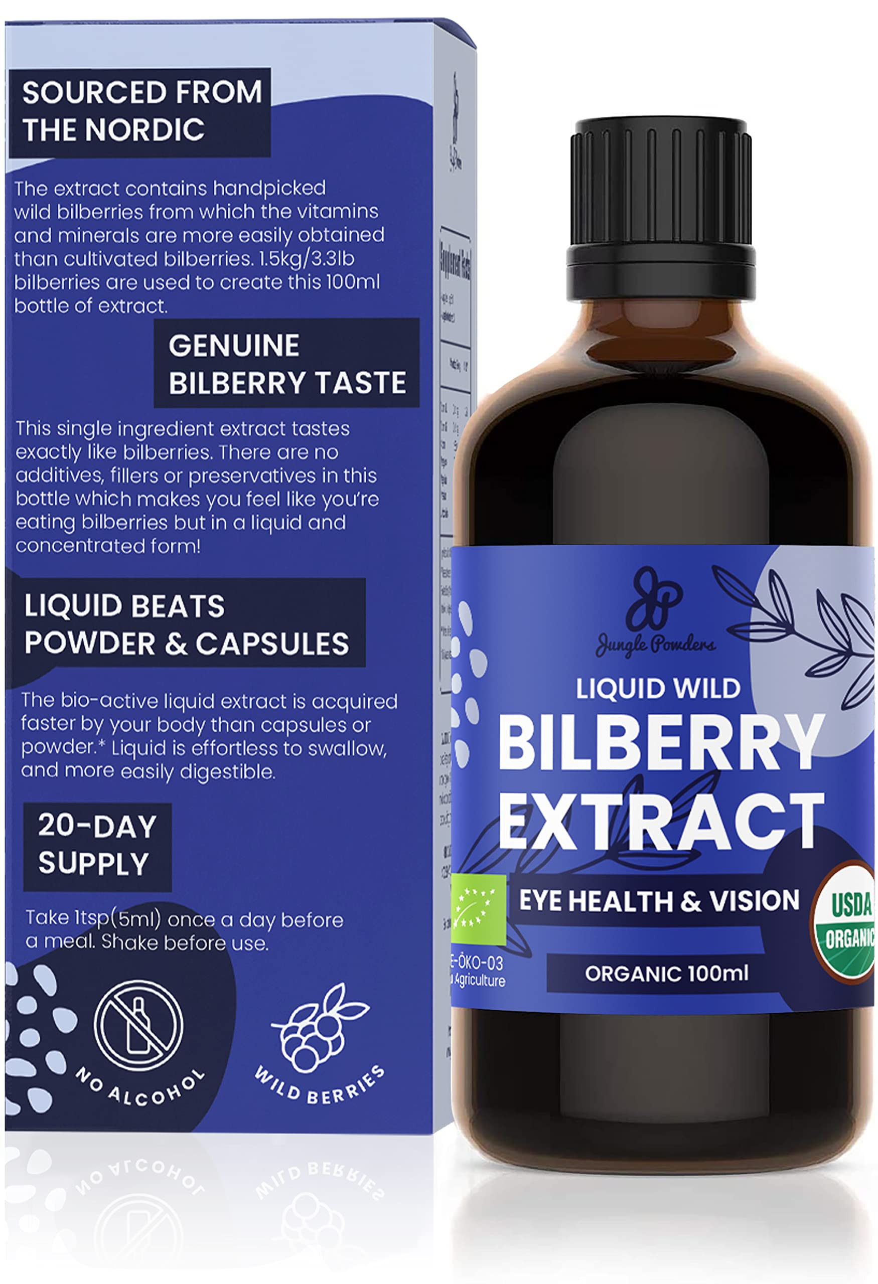 Wild Bilberry Extract for Eyes USDA Organic 3.4oz Bottle of Liquid Bilberry Anthocyanin Alcohol-F... | Amazon (US)