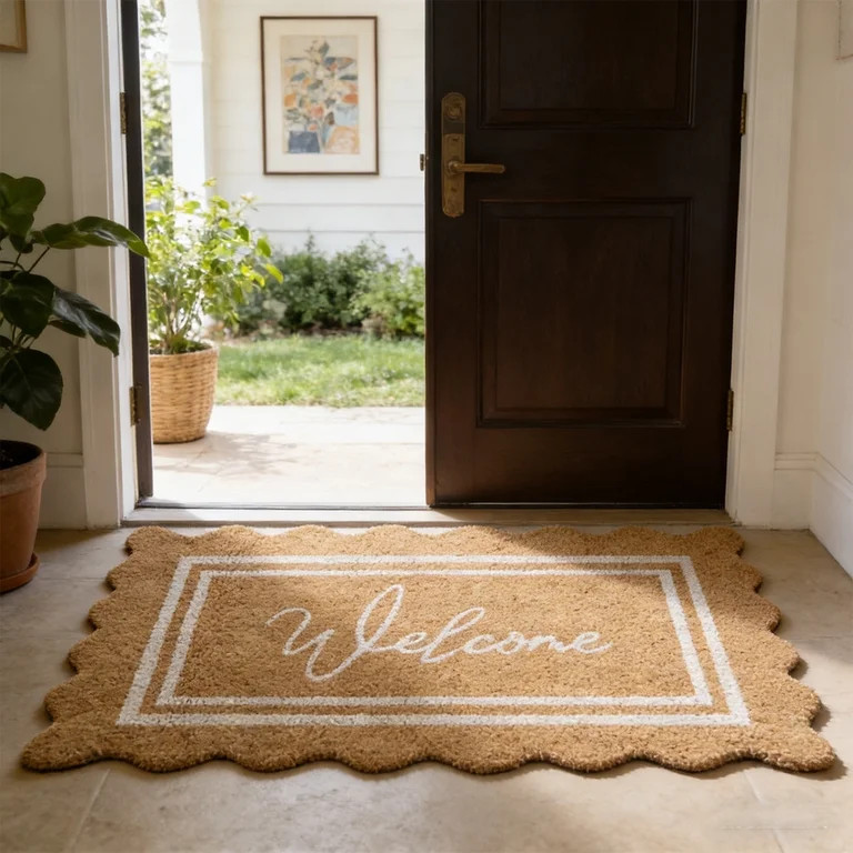 Leutsin Welcome Outdoor Doormat,Stylish Front Door Welcome Mat with Natural Scalloped Edge and Bo... | Walmart (US)