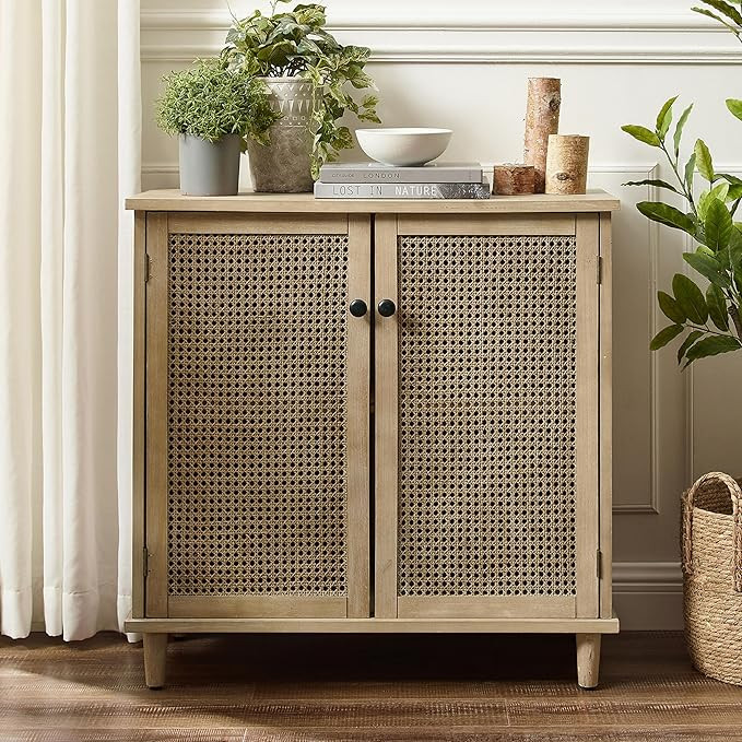 Zouron 2 Door Rattan Storage Cabinet, 32'' Sideboard Buffet Kitchen Storage Cabinet with Rattan D... | Amazon (US)