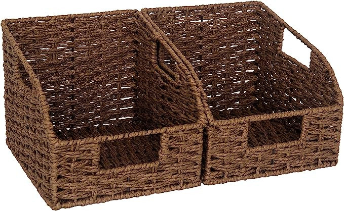 StorageWorks Round Paper Rope Storage Baskets with Built-in Handles, Hand Woven Baskets for Organ... | Amazon (US)
