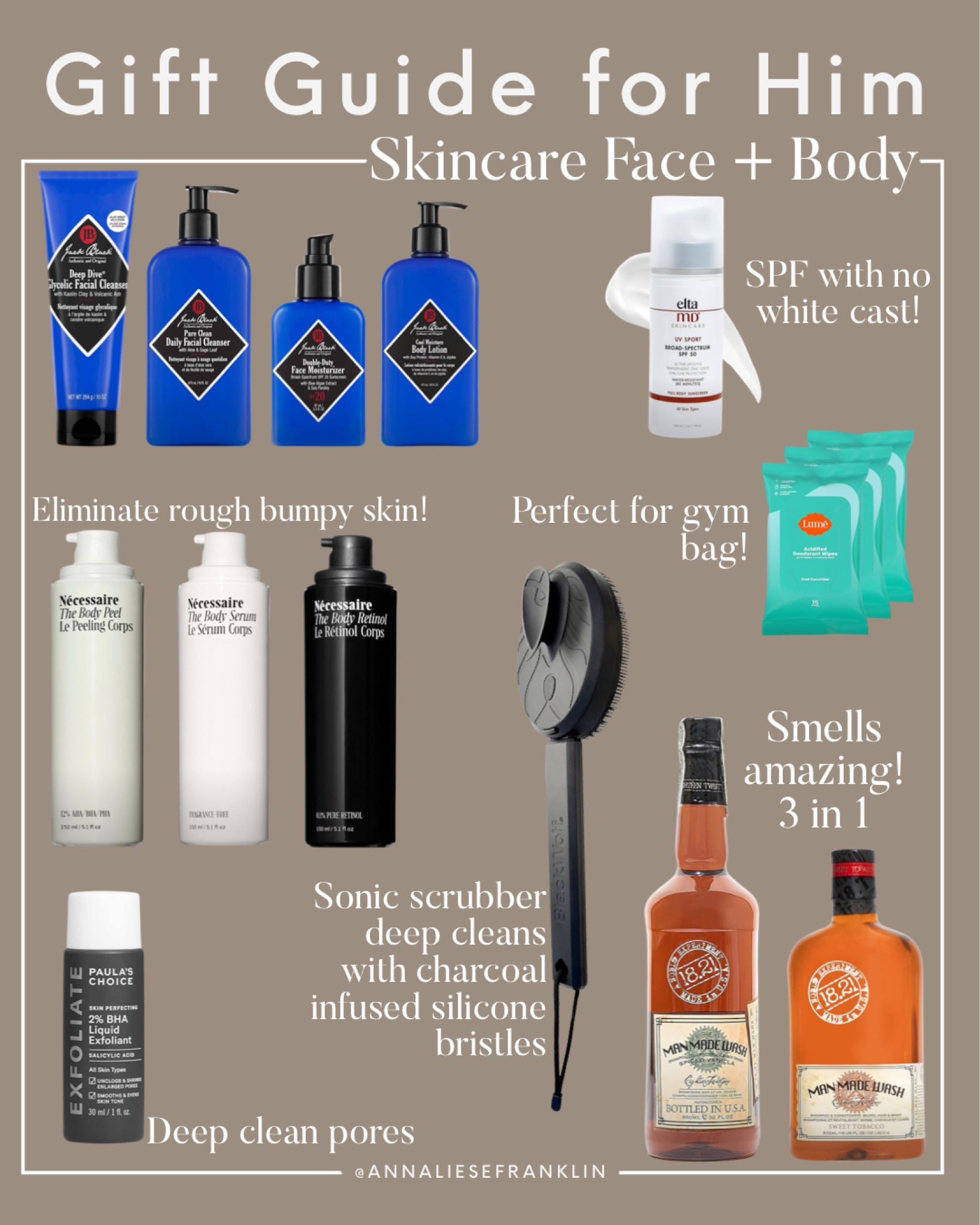 Gifts for him • skincare for him • body care for him • facial scrub • pore cleanser • skin Exfoliating • shower must haves • personal care for him • SPF for him • hand lotion • 

#LTKGiftGuide #LTKbeauty #LTKmens