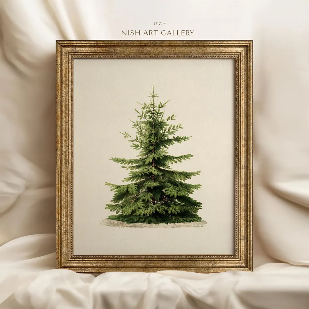 Framed Vintage Pine Tree Christmas Print: Gold Frame #219 - Etsy | Etsy (US)