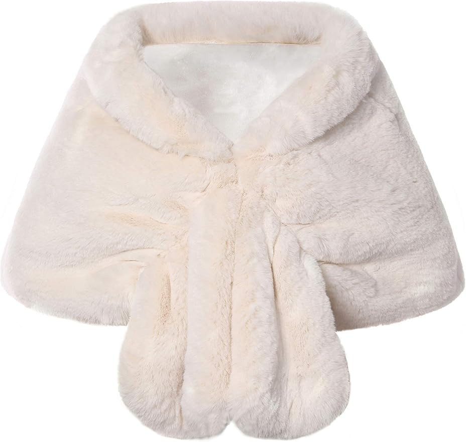 BABEYOND Womens Faux Fur Collar Shawl Faux Fur Scarf Wrap Evening Cape for Winter Coat | Amazon (US)