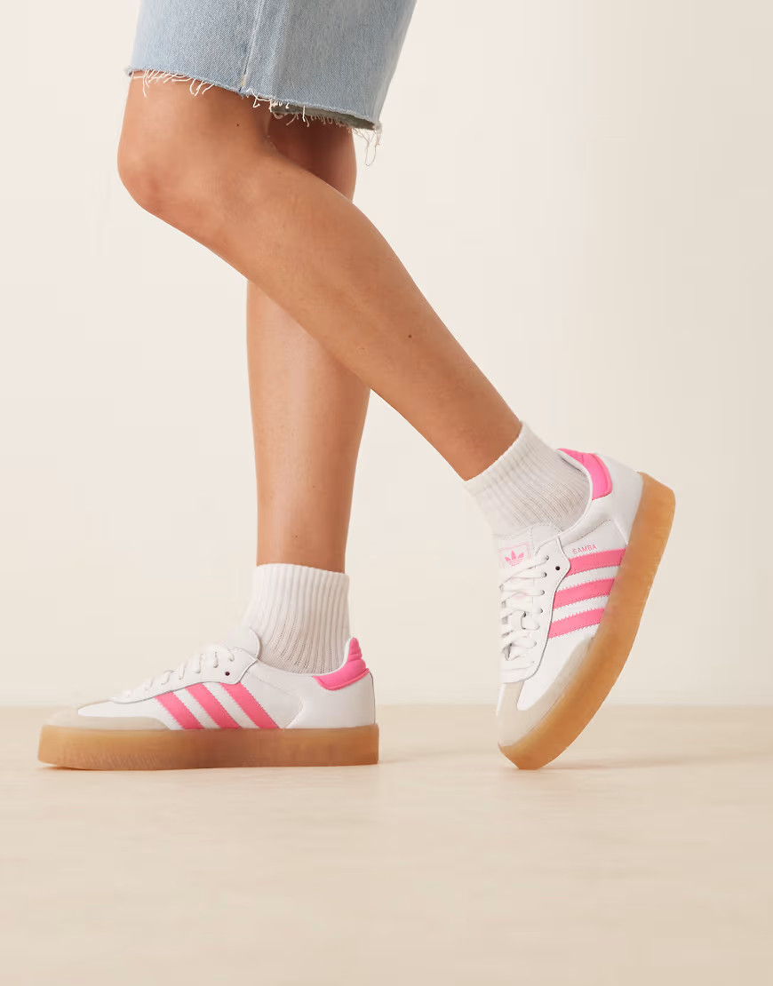 adidas Originals Sambae sneakers in white and bright pink | ASOS (Global)