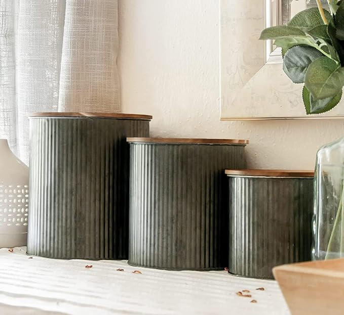 Farmhouse Kitchen Canisters for Countertop - Approx. 5, 4 & 2 Quart/Tin Canisters Sets for the Ki... | Amazon (US)