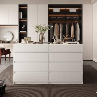 FUFU&GAGA White12-Drawers 63 in. Width Large Bedroom Dresser, Chest of Drawers with Glass Top, Op... | The Home Depot