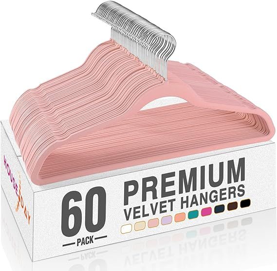 HOUSE DAY Velvet Hangers 60 Pack, Premium Clothes Hangers Non-Slip Felt Hangers, Sturdy Lt Pink H... | Amazon (US)