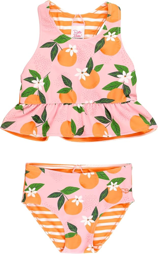 RuffleButts Baby/Toddler Girls UPF50+ Sun Protected Reversible Peplum 2 Piece Sleeveless Tankini | Amazon (US)
