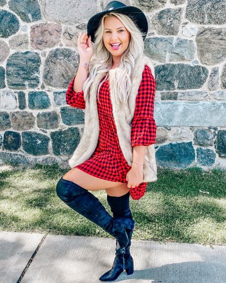Plaid, faux fur and knee high boots all definitely make the perfect fall outfit! Most items are from Amazon and under $30! Including these knee high boots. 

#LTKstyletip #LTKshoecrush #LTKSeasonal