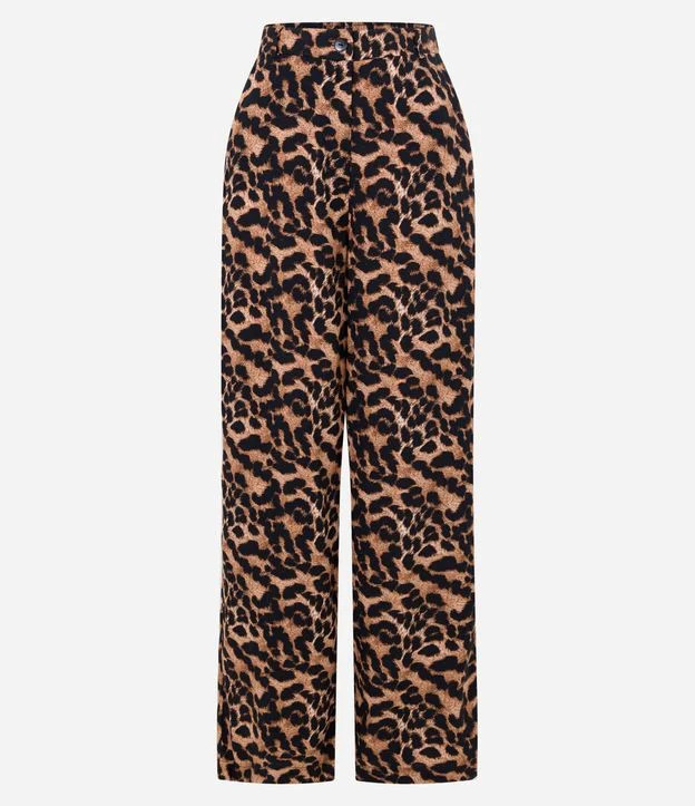 Calça Pantalona em Viscose com Estampa Animal Print Onça Marrom | Renner (BR)