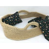 Crocheted Doll Moses Basket & Blanket, Lightest Brown/Wildflowers | Etsy (US)