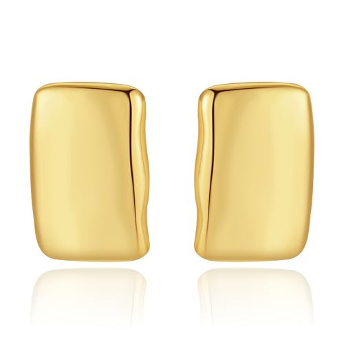 Gold Statement Earrings for Women Trendy, Chunky Gold Rectangle Geometric Hoop Dangle Earrings Long Squarely Drop Earrings for Women Vintage Jewelry (Rectangle) | Amazon (US)