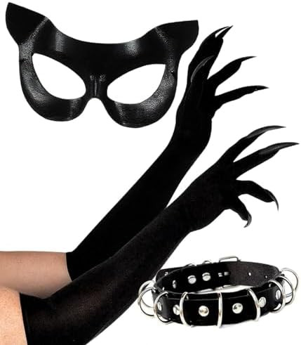 Black Cat Mask Costume Accessories Cat Woman Costume for Women Halloween Masquerade Mask Adult, C... | Amazon (US)