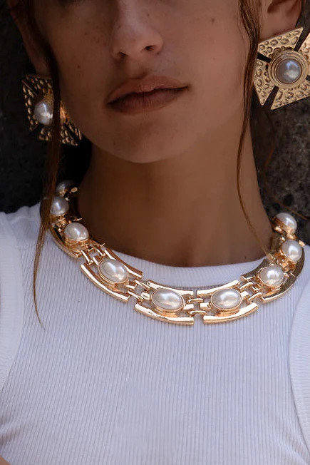 Greta Bold Gold and Pearl Necklace | 12th Tribe