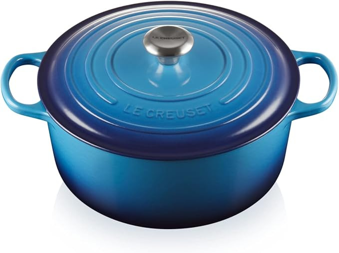 Le Creuset Signature Enamelled Cast Iron Round Casserole Dish With Lid, 28 cm, 6.7 Litre, Azure, ... | Amazon (US)
