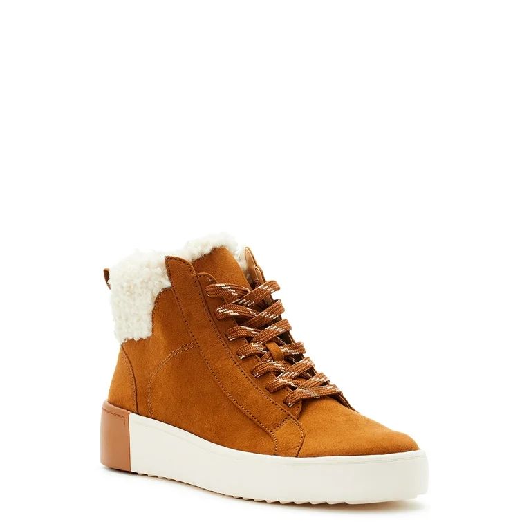 Time And True Women's Kaia High Top Faux Shearling Sneakers | Walmart (US)