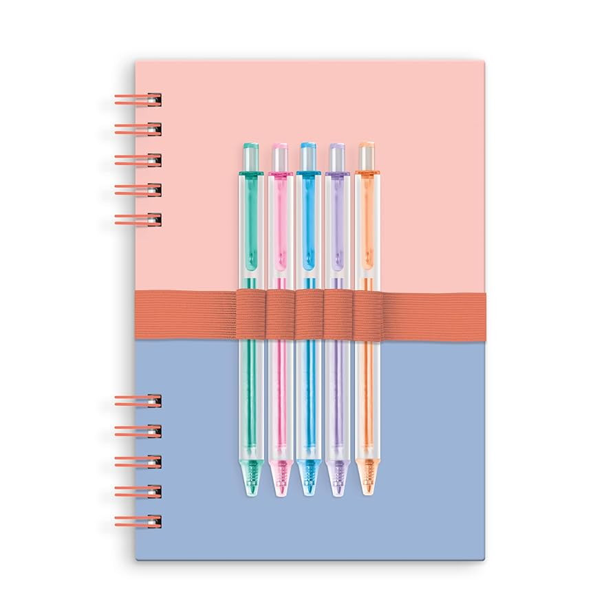 Notebook and Pen Set - Harper Split-Spiral Hardcover Notebook with 192 Lined Pages, 5 Colored Gel... | Amazon (US)