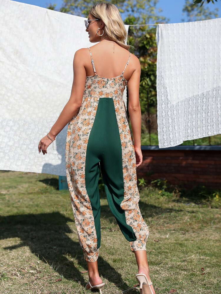 Floral Print Hidden Pocket Cami Jumpsuit | SHEIN