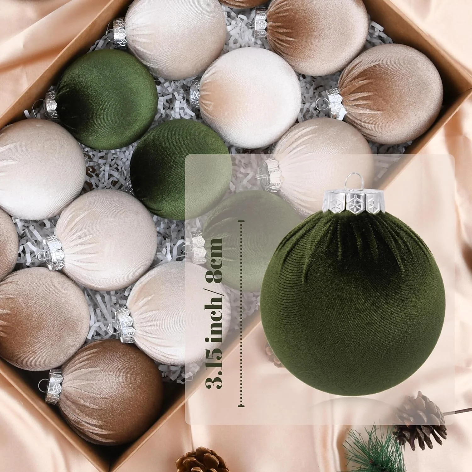 15Pcs Christmas Tree Ornaments Velvet Balls - Shatterproof Xmas Bulbs Decorations Set 3.15 inch | Walmart (US)