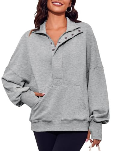 Fisoew Womens Half Zip Sweatshirt Oversized Casual Long Sleeve Fall Pullover Tops with Pockets Grey Marle | Amazon (US)