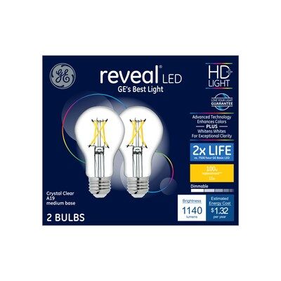 GE Reveal 100-Watt EQ A19 Color-Enhancing Dimmable LED Light Bulb (2-Pack) | Lowe's