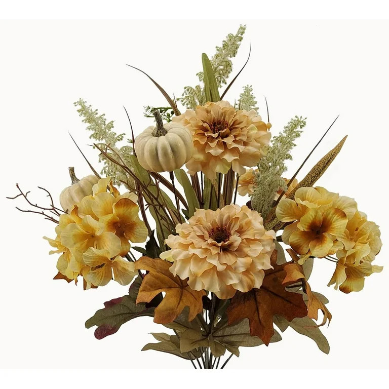 Mainstays 23.5" Artificial Flower Cream Zinnia and Pumpkin Bouquet | Walmart (US)