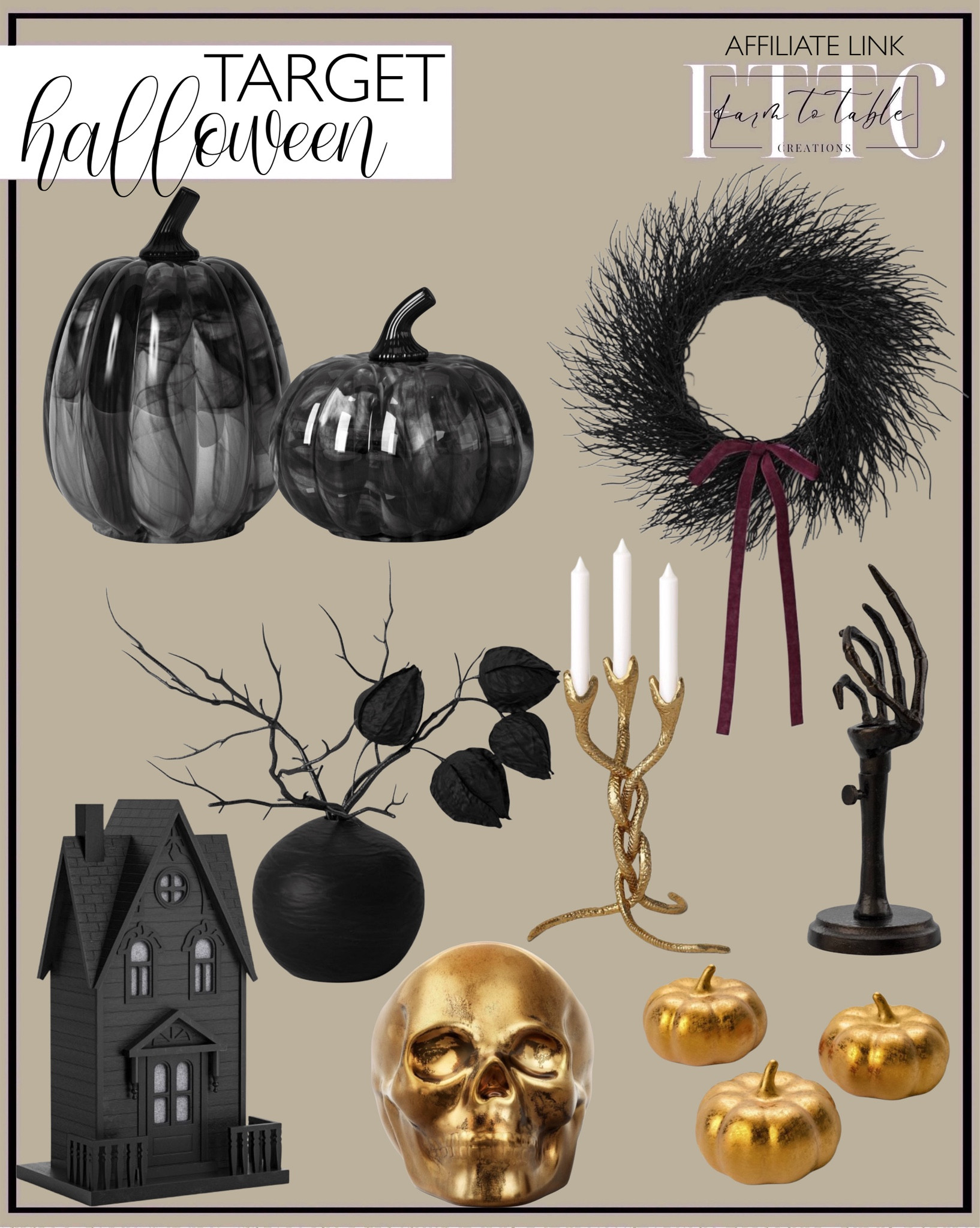 Target Halloween Finds. Follow @farmtotablecreations on Instagram for more inspiration.

Smoky Glass Pumpkin Figurine - Threshold. Small Haunted House Figurine Black. Dead Branch Arrangement. Fern Artificial Wreath.  Halloween Skull Stoneware Candy Bowl Gold. Snake Candelabra Taper Candle Holder. Skeleton Hand Adjustable Taper Candle Holder. Set of 3 Pumpkin Figurines Gold. 

Target Halloween Finds. Threshold Halloween. Halloween Decor. 

#LTKFindsUnder50 #LTKHome #LTKSeasonal