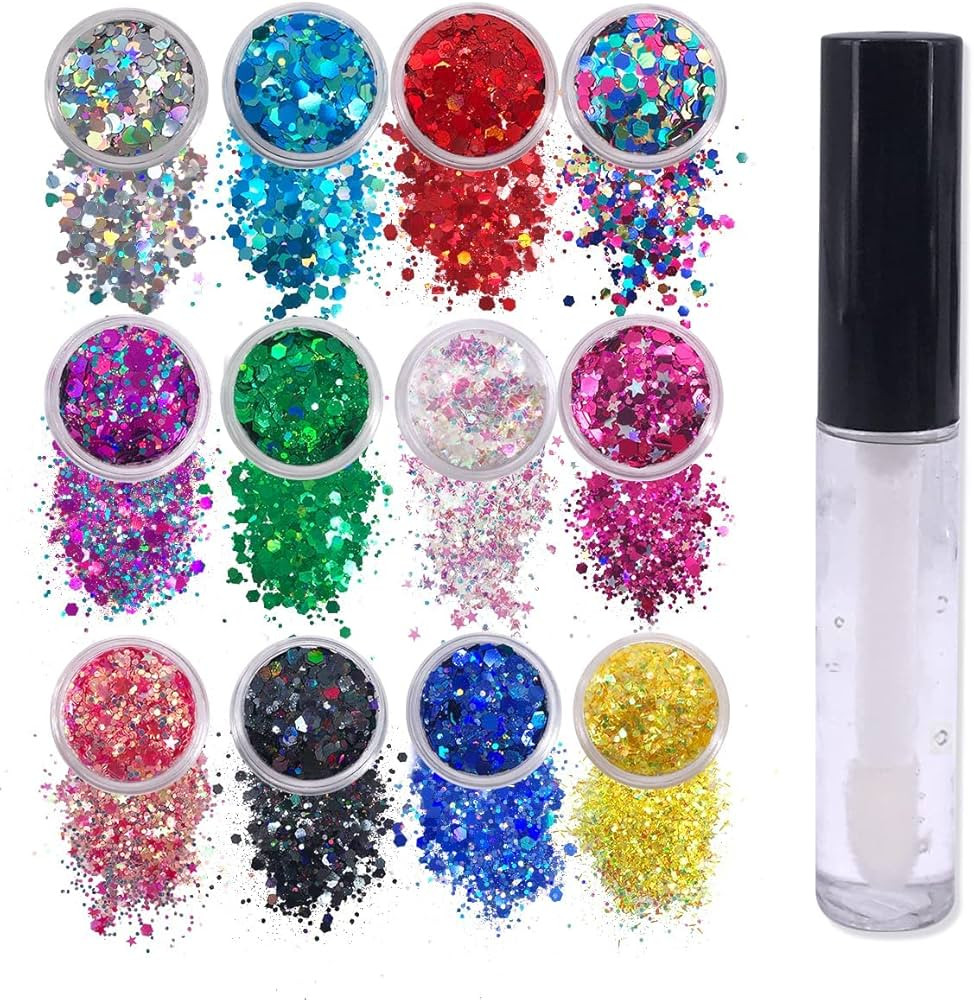 12 Pack - Multi-Colored Face & Body Glitter - Glue Included - Rainbow Chunky Glitter - Uses Inclu... | Amazon (US)