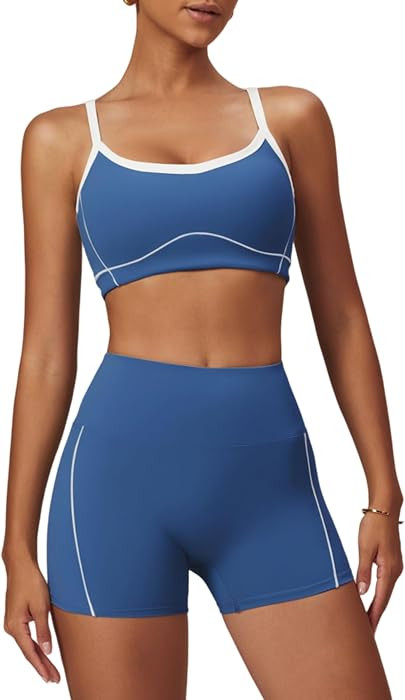 Two Piece Women Workout Sets Color Block Sports Bra and Scrunch Butt Lifting Shorts Gym Yoga Outf... | Amazon (US)