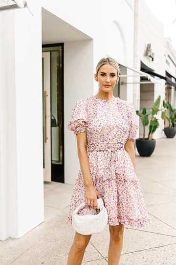 Chiffon Ruffle Sleeve Short Dress - Lilac Floral | Rachel Parcell