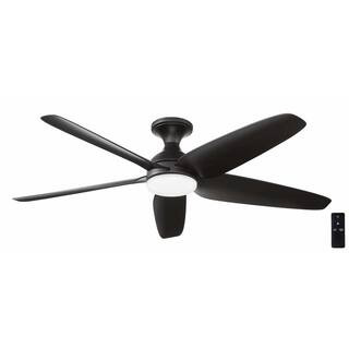 Hampton Bay Ceva 54 in. Integrated CCT LED Indoor/Outdoor Matte Black Ceiling Fan with Light and ... | The Home Depot