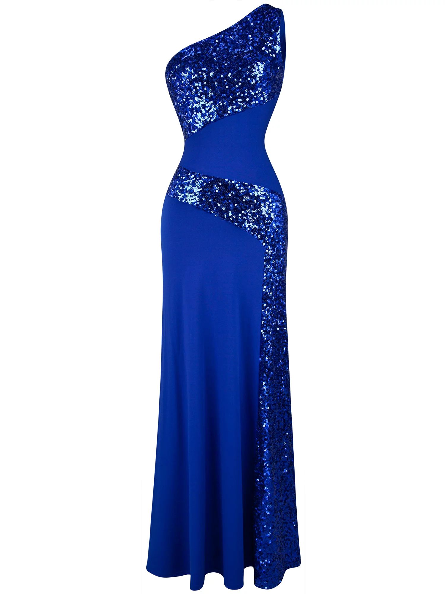 Angel-fashions Women's One Shoulder Sleeveless Sequin Maxi Blue Prom Dress - Walmart.com | Walmart (US)