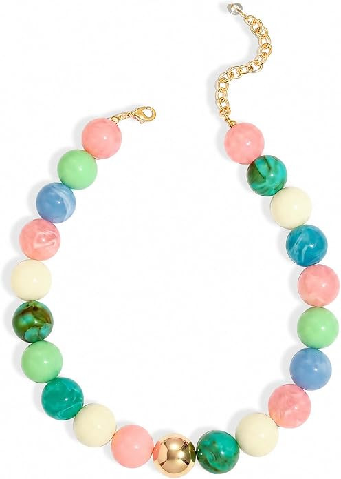 Chunky Beaded Choker Necklace for Women Boho Statement Necklace with Large Pearl Blue Brown Tone ... | Amazon (US)