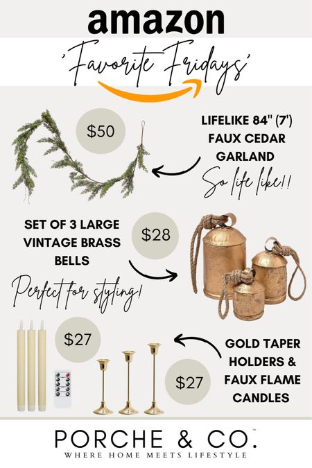 Amazon Holiday Christmas decor favorites with faux garland, brass bells and gold taper candle holders with faux flame candles 🕯🌲 #amazon #holiday #decor #christmas #garland #fauxgarland

#LTKHoliday #LTKSeasonal #LTKhome