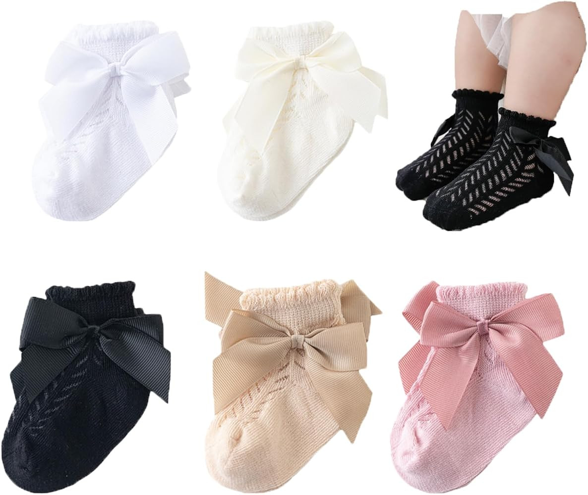 Baby Girls' Socks - Toddler Ankle Socks, Infant Princess Bow Mesh, Breathable Casual Lace, 5 Pair... | Amazon (US)