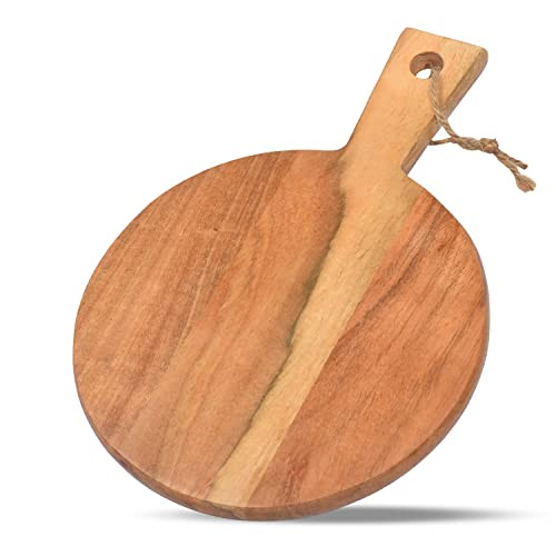 Samhita Round Acacia Wood Cutting Board with Handle for Chopping and Serving Charcuterie, Cheese,... | Amazon (US)